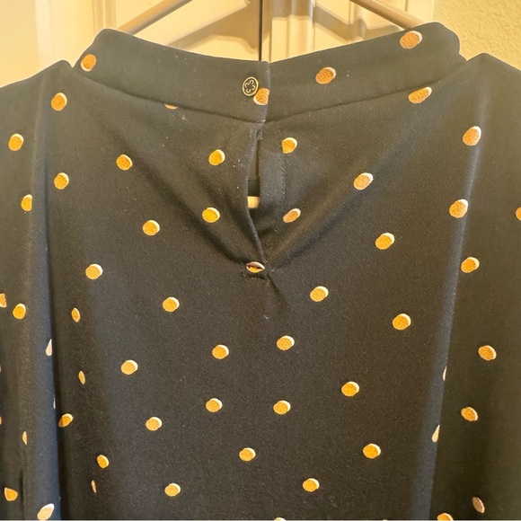 Adrianna Papell Black White Tan Polka Dot Short Sleeve Blouse Sz L - Picture 5 of 9